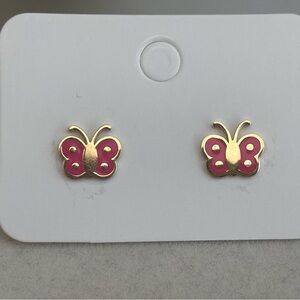 18K Real Gold Pink and Gold Butterfly Earrings